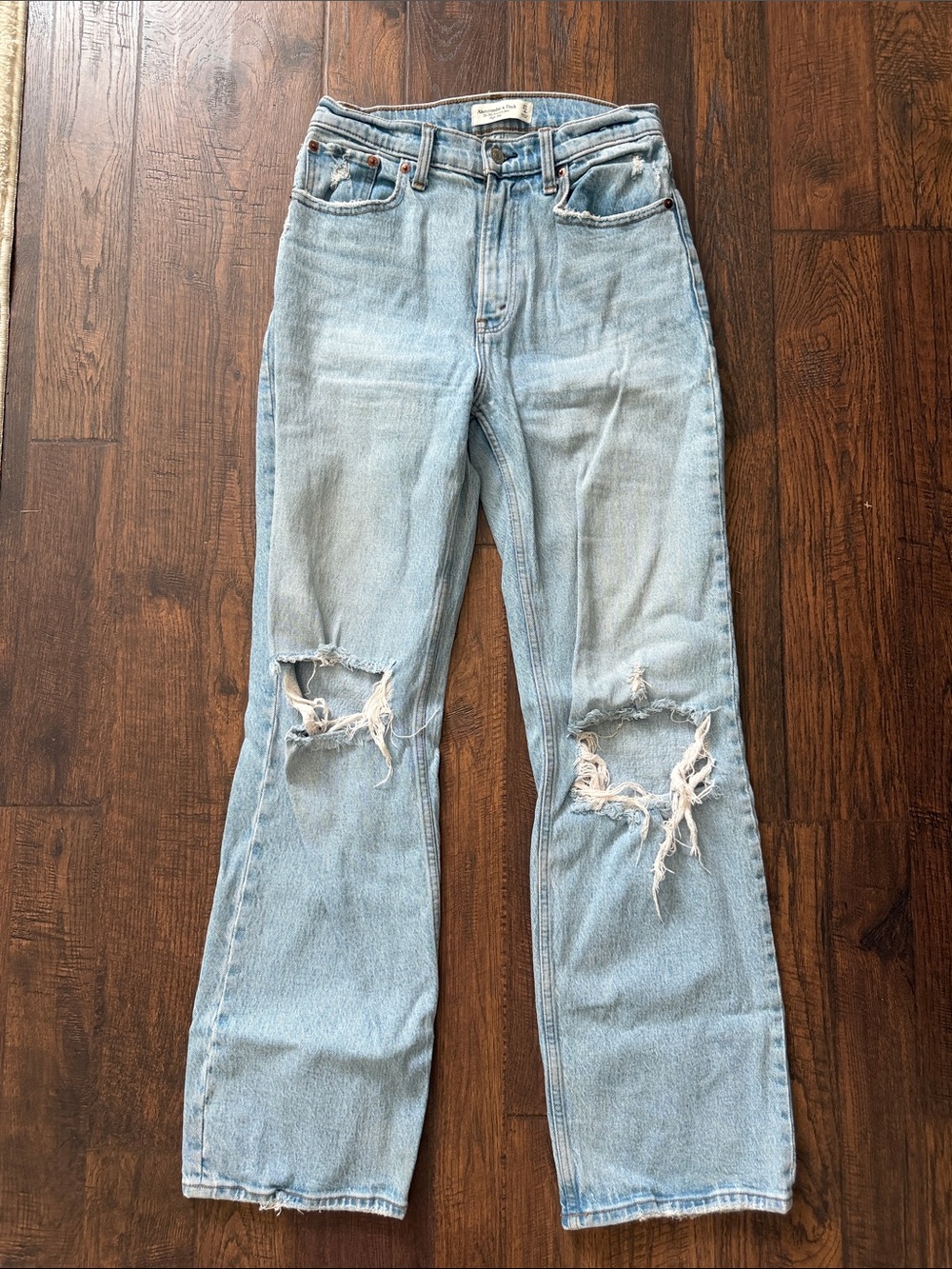 Abercrombie & Fitch Light Blue Straight Leg Ripped Jeans